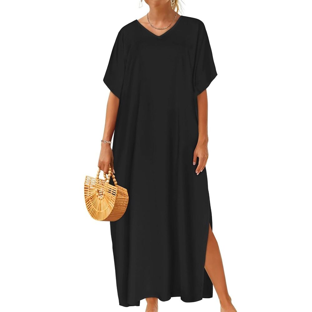 Kaftan Dresses for Women Oversized Long Batwing Sleeve Caftan V Neck